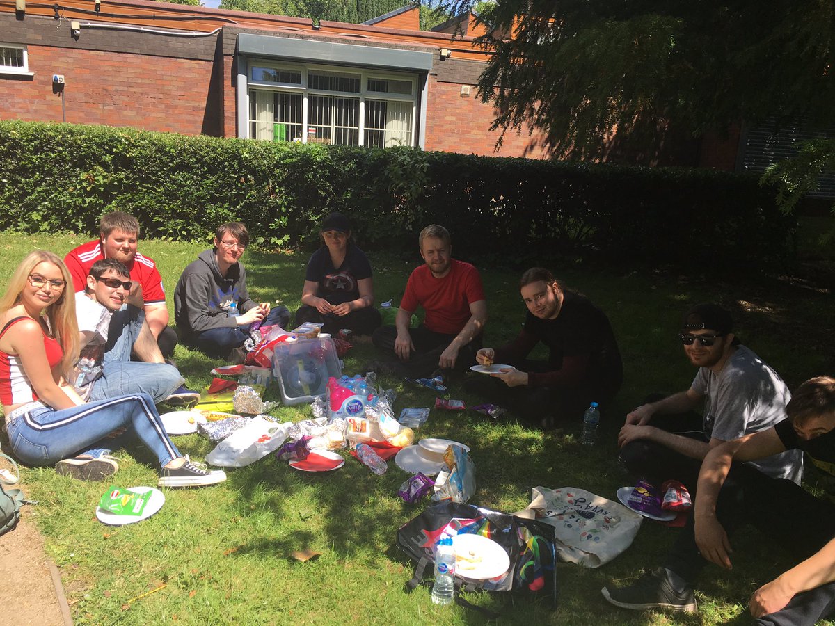 TeamCannock's tweet photo. The group took a break on lunch today to celebrate national picnic month🧺 they all brought in an item, which included pork scratchings (who knew that was in a picnic) and a 🎂 #cannockteam6 https://t.co/jsQhF2VLgf