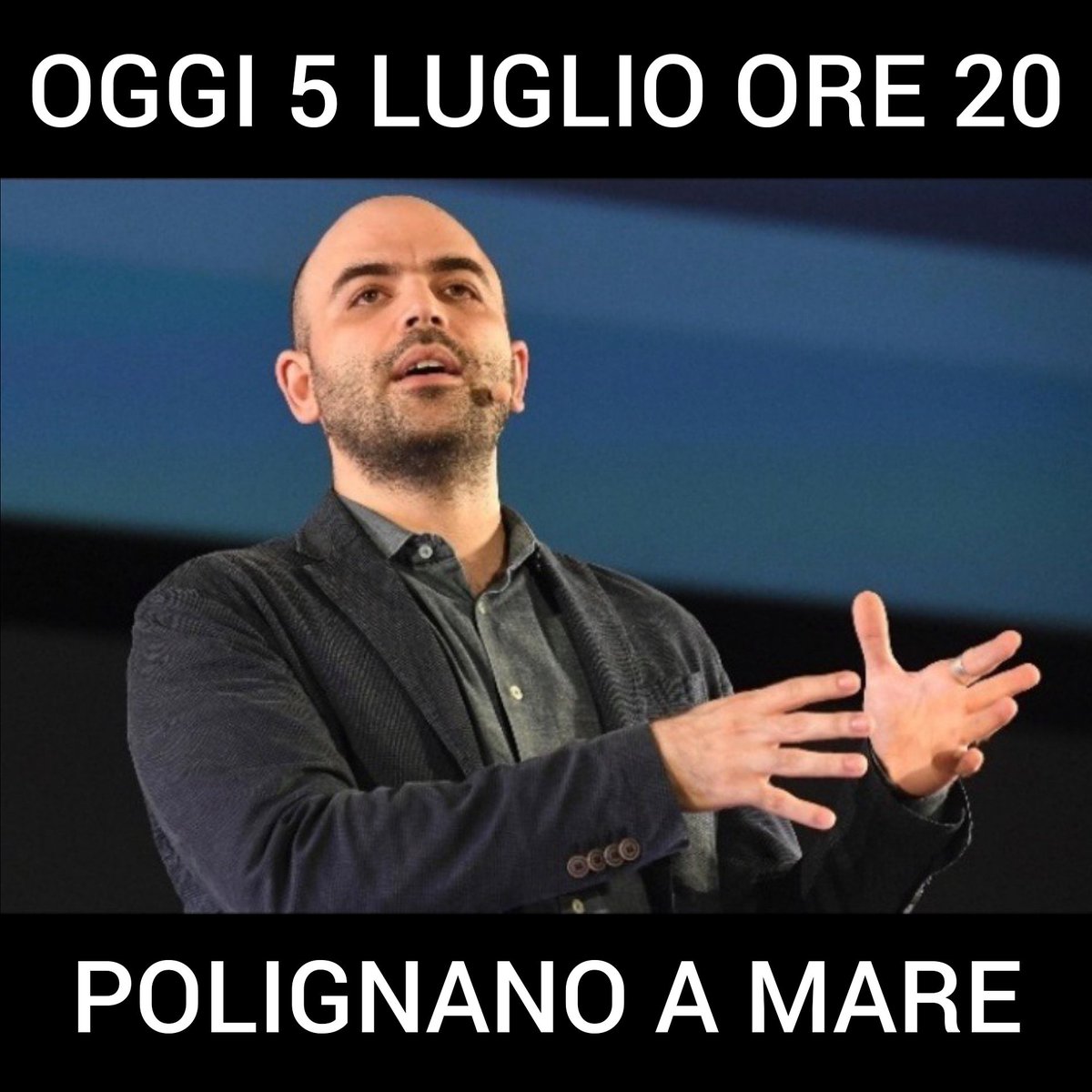 robertosaviano's tweet photo. Vi aspetto stasera a Polignano a Mare (Piazza Aldo Moro, ore 20) al Festival #IlLibroPossibile. Che bello tornare in Puglia, terra magnifica, terra amica!
#InMareNonEsistonoTaxi https://t.co/BjZryehccF