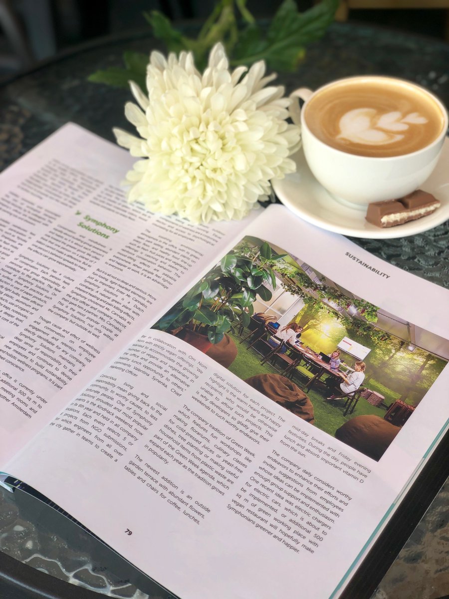 SymphonyCareer's tweet photo. Vegan cafe 🥑, garden terrace ☘, electric chargers for electric cars, Mr. and Mrs. Cannabis as the eco officers 😉 That's all about Symphony green initiatives in the recent IT ID magazine by @Lviv_IT_Cluster 👏 #ecofriendly #green #symphonysolutions https://t.co/96msoolcgY