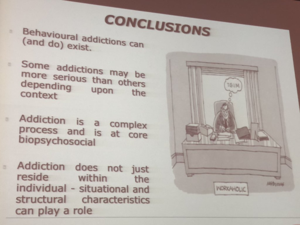 Shanienash's tweet image. Professor Mark Griffiths sums up his key note on behavioural addictions. #atpconference2019 #atpconference