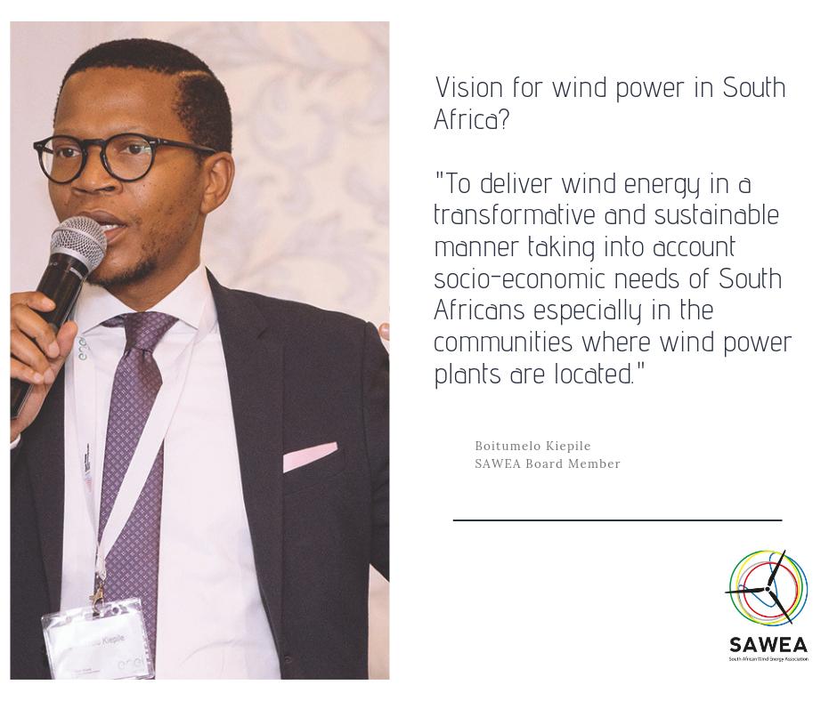 Boitumelo Kiepile, new board member at SAWEA's vision for wind power in SA is focussed on the socio-economic needs of all citizens. #windenergy