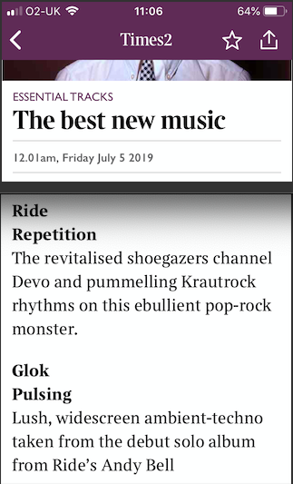 bytes93's tweet image. Together as the God of shoegaze intended... @rideox4 and #GLOK @Andybebop both make the cut in @TimesMusic's #EssentialTracks today  thetimes.co.uk/edition/times2…
