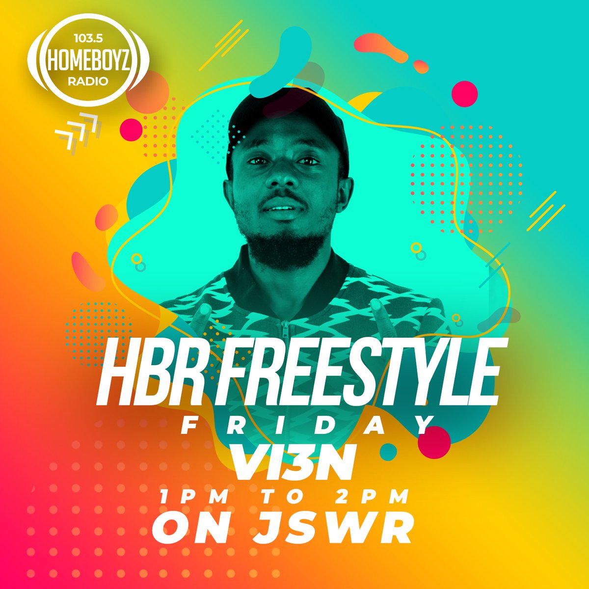 HomeboyzRadio's tweet photo. Coming through to wrap up the final hour of #JSWR, are you ready for bars from #VI3N? Tune in to 1035 NOW to catch this action LIVE! #HBRFreestyleFriday https://t.co/zVdgMq4nTf