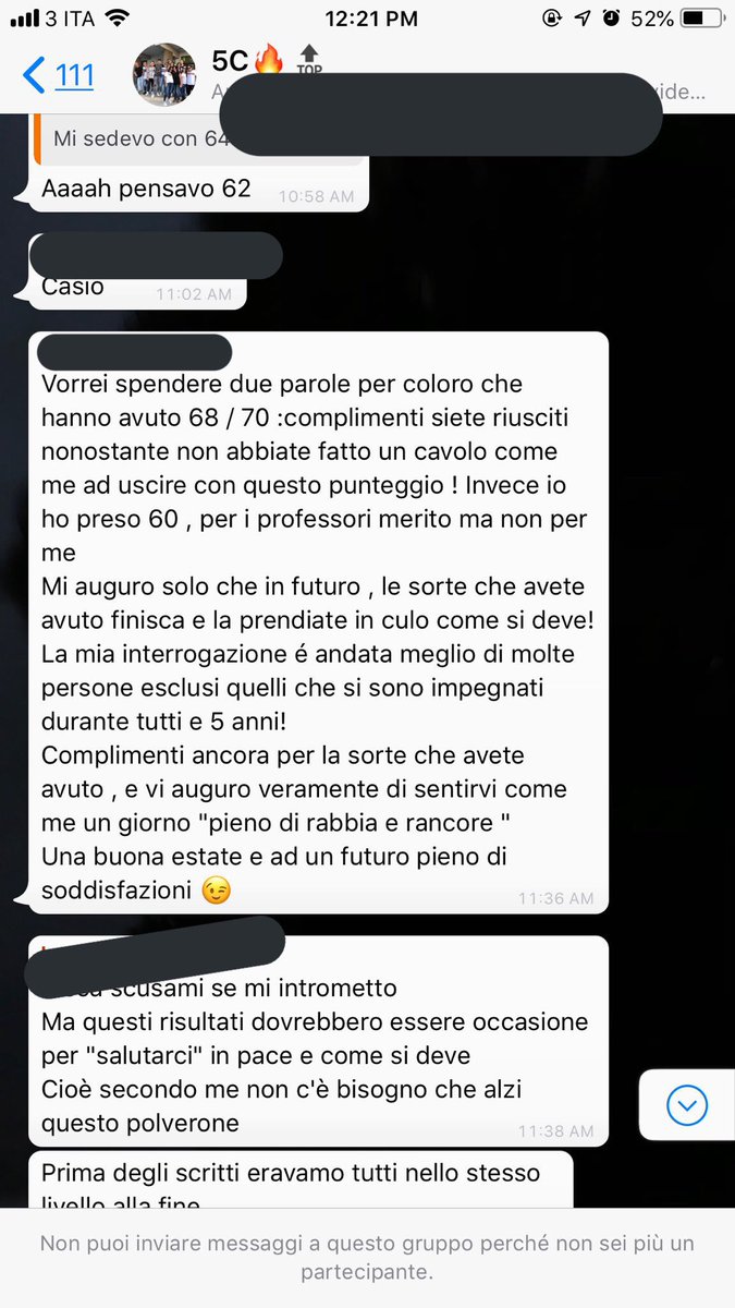dang3rouskid's tweet photo. Il mio compagno di classe ha scritto questi messaggi orribili dicendo che il mio voto della maturità non è meritato e dandomi del frocio come offesa. Che schifo. Menomale che mi sono liberato di questa classe. mi fa solo male la pancia dal nervosismo e sto male. #maturita2019 https://t.co/xsHGOJBbXN