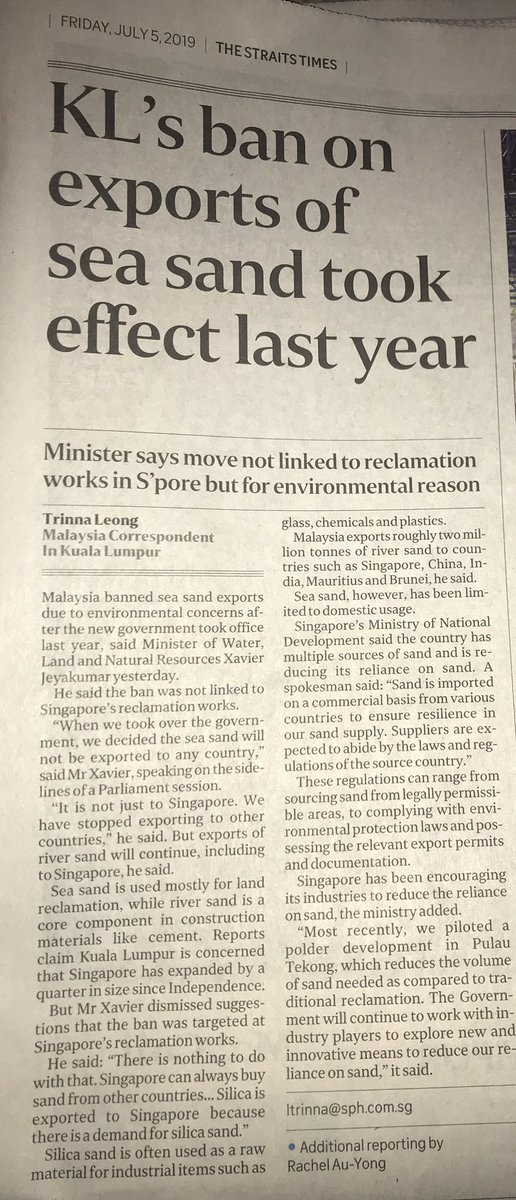 Today’s article in Singapore’s Straits Times highlights the need for alternatives of using vast amounts of sea sand for land reclamation. Happy to see the polder designed by @RHDHV and presently under construction is mentioned as a sand saving alternative.