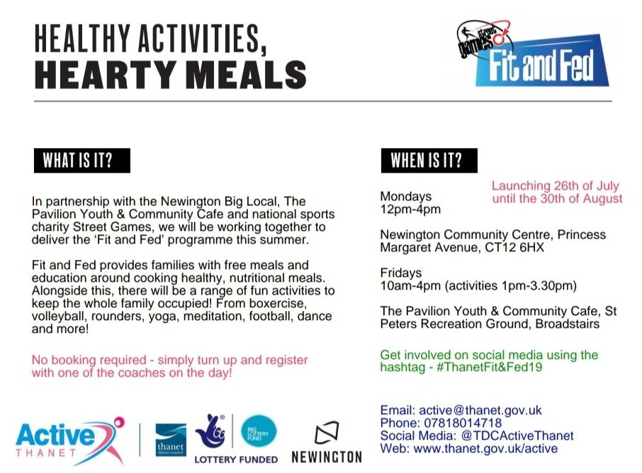 Looking for things to do this summer to keep you active and occupied? 

Then come along to our Fit &amp; Fed project this summer: free sport and activities, fun &amp; food. 

#ThanetFit&amp;Fed19 #FitandFed #kent
