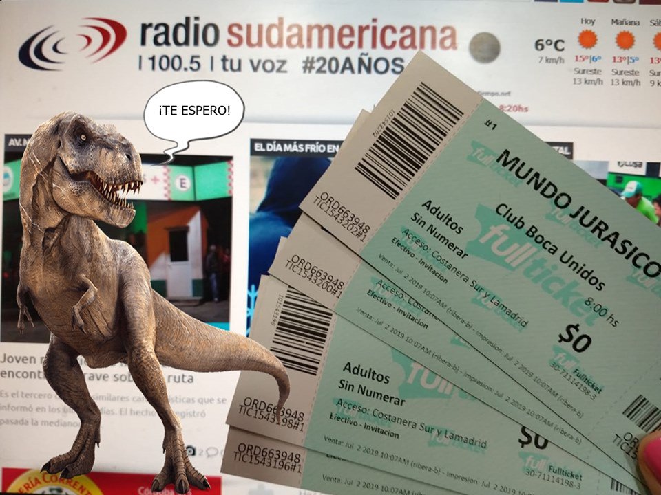 #RadioSudamericana te lleva a la exposición de "Mundo Jurásico" que se inaugurará el 5/7 y te regalamos entradas! Hay 4 pares de entradas para sortear 
#Sorteo 5 de julio
CONDICIONES 🦖🦕
🔸 Dale #MeGusta a nuestras redes
🔸Dejanos tus datos
🔸RT (SI O SI)