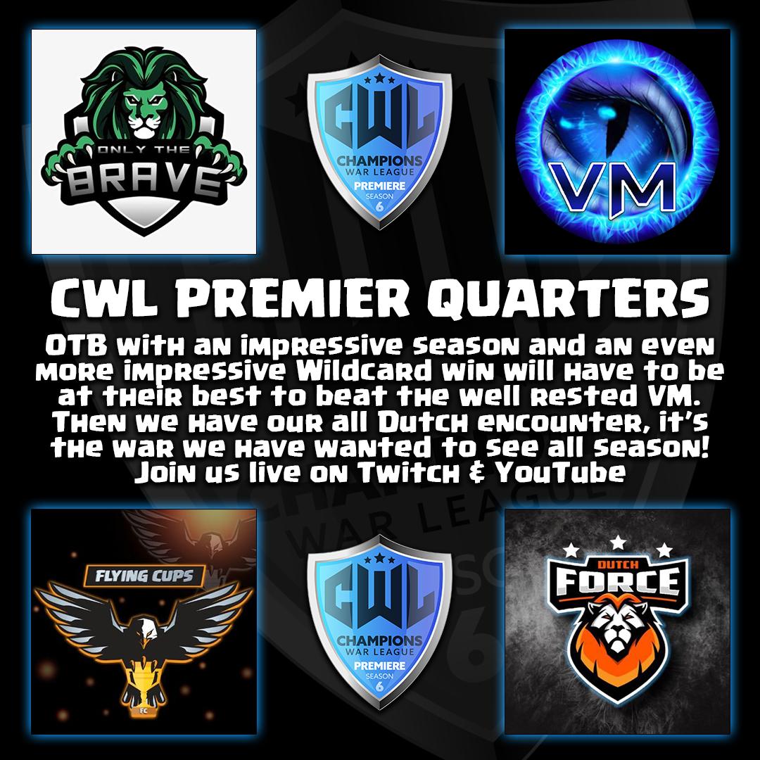 CWL QUARTER FINALS
OTB vs VM will be our main focus for the lives but of course we'll keep you up to date with every score from every CWL division in this huge playoff weekend.  Saturday we will also have the privilege of showing you the final 2 hours from the epic all Dutch war!