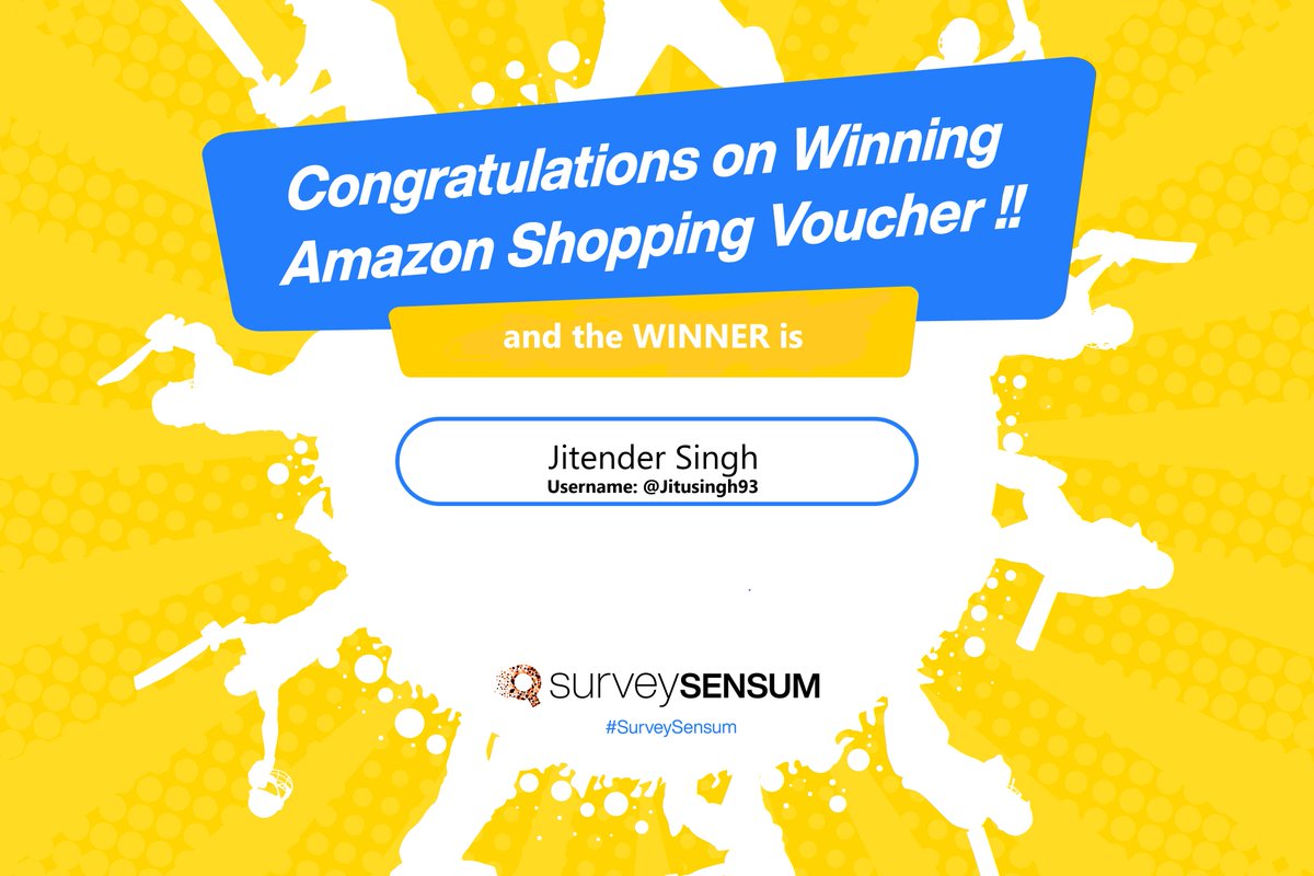 SurveySensum's tweet image. Congratulations And the winner of Ind Vs Ban is here!
Thank you all for participating in the contest! :) 
#Congrats #Congratulations #IndVBan #indvsban #Amazon #Win #WorldCupContest #ContestIndia #ContestAlerts #Contest #SurveySensum #CricketMania #WorldCup #PredictandWin