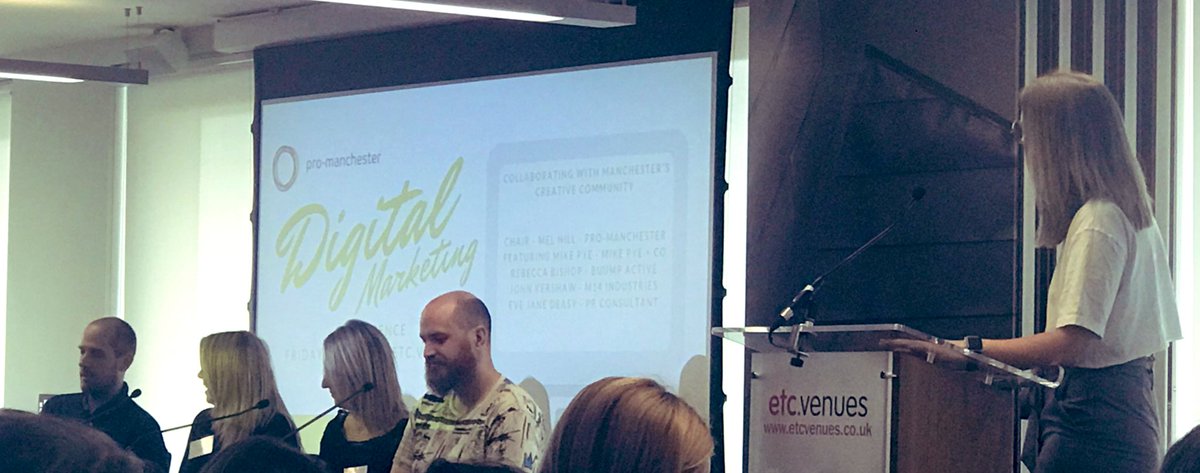 AmyJayBird's tweet photo. My girl @melhill_ chairing and all round top guy @mikepye featuring on a top panel about our gorgeous creative community in Manchester #ProDMC19 #fangirling https://t.co/3jE4Arby2l