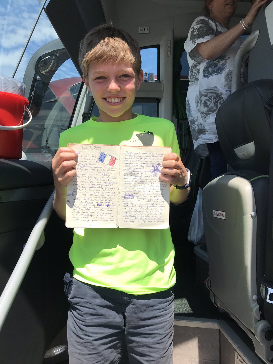 moulsfordyear6's tweet photo. Just through passport control and about to board so taking the opportunity to share Felix’s journal - a real labour of love! @MoulsfordFrench #Normandy19 https://t.co/4LLMCiWIWv