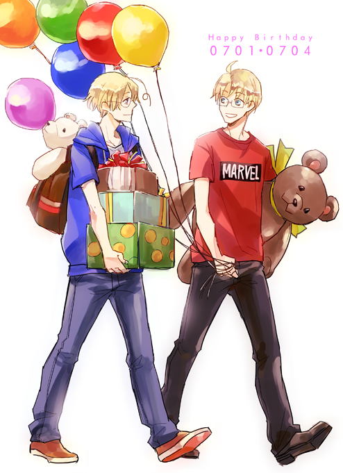 アルフレッド・F・ジョーンズ(ヘタリア) 「遅れちゃったけどカナちゃんメリカお誕生日おめでとう～!!!
#カナ誕2019 
」|タカツキのイラスト