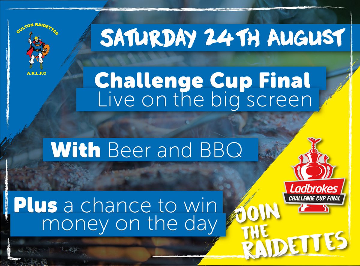 Everyone's invited to come watch the Challenge Cup final with us on the 24th August. The BBQ will be on and the beers on tap🍺 The game will be shown on the big screen 📺 Plus win money on the day 💸 All money raised will go towards our travel costs for this season 🚌