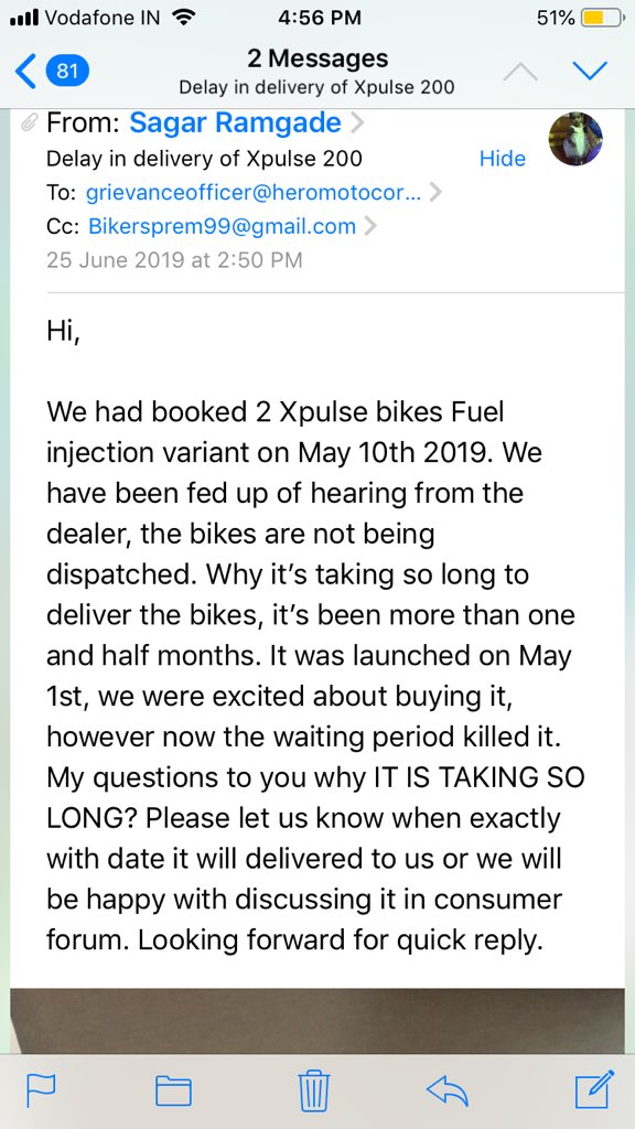 sag13684's tweet photo. @HeroMotoCorp, It seems your grievances department is taking a sweet nap. @xBhp @BikeWale @MotorBeam @Motoroids_India @Zigwheels @bikedekho @maxabout @odmag @autoportalindia @bikeadvice @letsdroom @gaadi @TopGearMagIndia @ndtv @rushlane @bikeindia @BikeIndiaNews @gaadiwaadi https://t.co/Z3RfP5cUC3