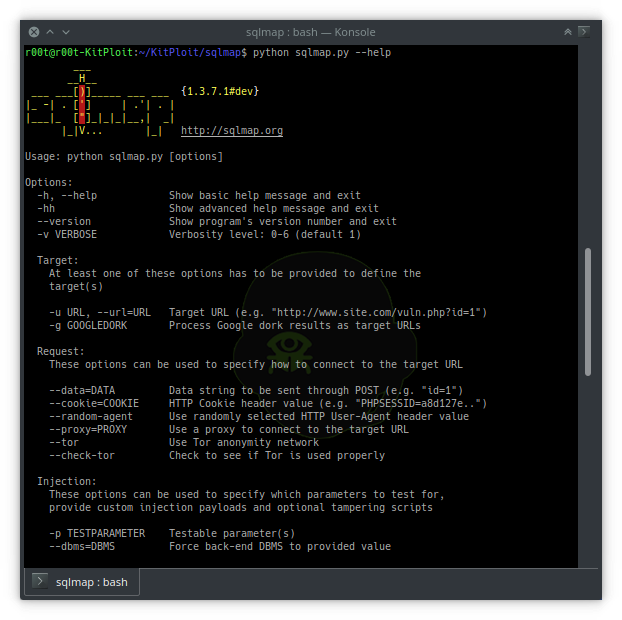 iquechocosa's tweet image. SQLMap v1.3.7 - Automatic SQL Injection And Database Takeover Tool j.mp/2XI62LJ #AdvancedSQLInjection #AutomaticSQLInjection