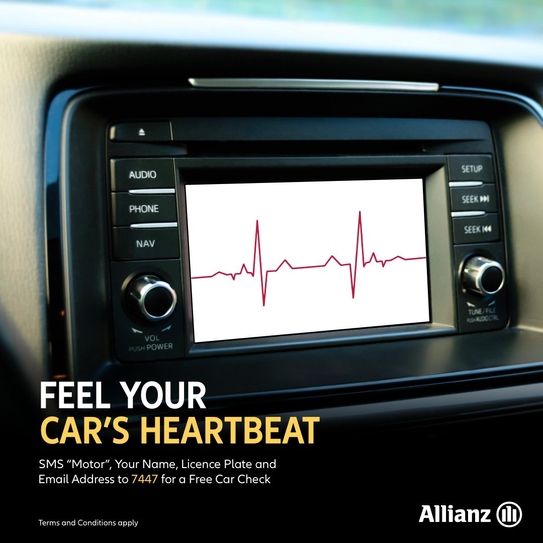 SanlamAllianzNG's tweet photo. Feel the heartbeat of your car with our free car check. SMS "MOTOR", your name, licence plate and email address to 7447. Visit https://t.co/8cLzozCAme for more information. Terms & Conditions Apply. #AllianzCARdiolo #FreeCarCheck #Allianz https://t.co/w7d4lhyWRB
