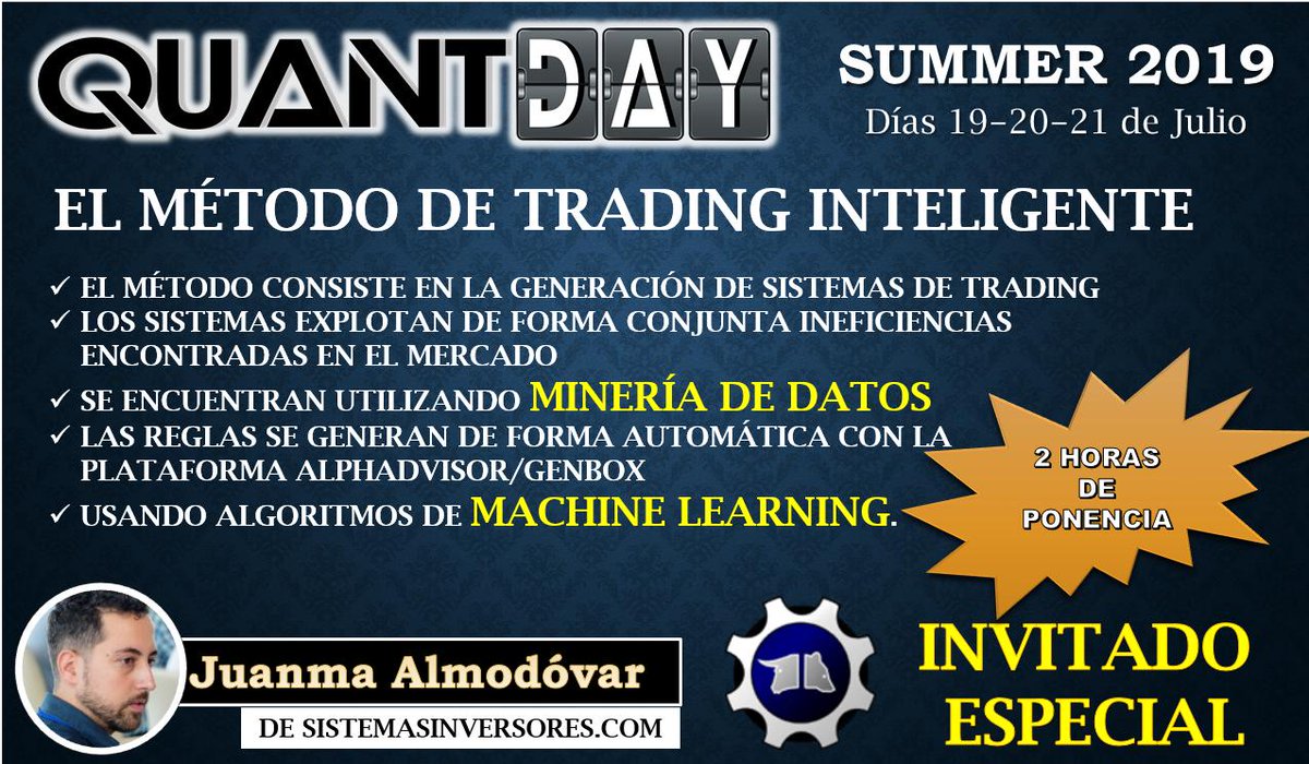 rupertacho's tweet photo. ⚡️El 19-20-21 de Julio en VALENCIA tendrá lugar el @quant_day 2019 #quantday #valueInvesting #Machinelearning #trading
Tendremos a @J_Ivan_Garcia de @zonavalue y @jmalmodovar de @Sis_Inversores como invitados de excepción🚀
Puedes reservar tu plaza en https://t.co/MM5WB2PMBw https://t.co/vBSiYExxD8
