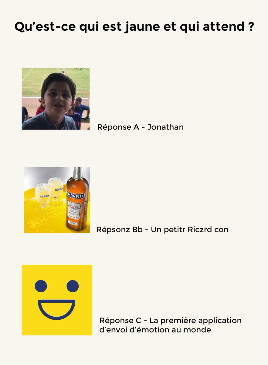 Winstate_'s tweet photo. 🚨🚨 ALERTE QUIZZ 🚨🚨

Qu'est-ce qui est jaune et qui attend ? 🤔

(un indice -> ça fait sourire ...😁)

Partagez vos réponses en commentaire ! ⬇️⬇️⬇️

A la clé, vous pourrez gagner quelque chose 🏆 Mais quoi ? Essayez et vous verrez ! https://t.co/ywM2pTqsL6