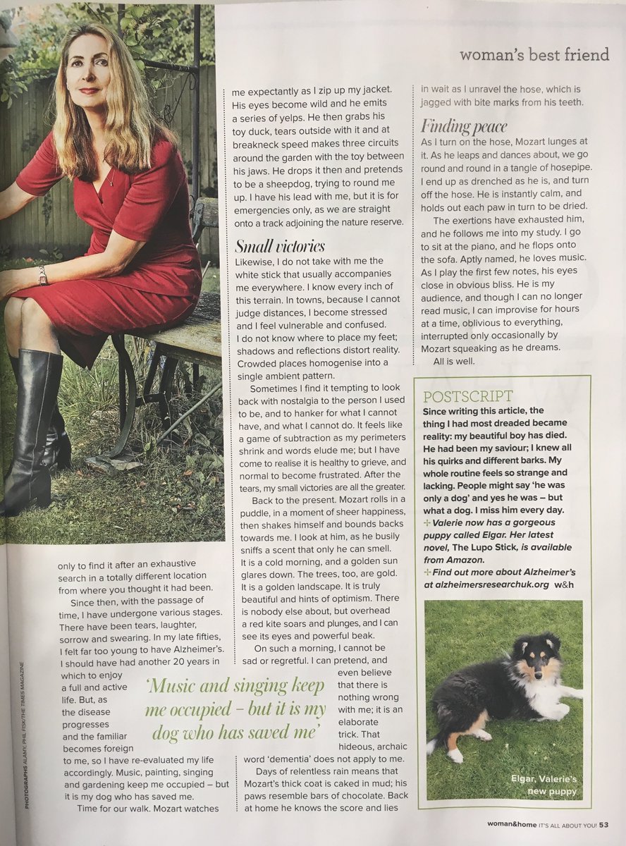Ingrid_Stone's tweet photo. My amazing, inspiring mother @valerieblumenth in this month's @womanandhome magazine, writing about her beloved German Shepherd Mozart ๐พโค๏ธ๐พ#PCA #Alzheimers #HealingAnimals #HealingDogs @ARUKnews #PosteriorCorticalAtrophy https://t.co/6sBqEPfUQI