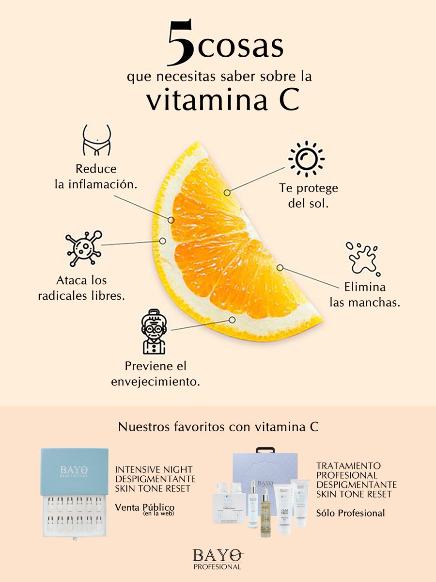 BayoProfesional's tweet photo. 5 cosas que necesitas saber sobre la Vitamina C que no conocías. 🍊 

#bayoconsejo #bayoprofesional #vitaminaC #naranja #piel #skin #cuidate #bellezasinlimites #summer #healthy #granada #cosmetica #care #skintonereset https://t.co/ijuxV5mFzB