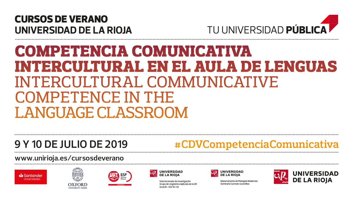 unirioja's tweet image. ¡Plazas disponibles! Del 9 al 10 de julio &apos;#CDVCompetenciacomunicativa intercultural en el #auladelenguas / Intercultural #CommunicativeCompetence in the #languageclassroom&apos; Más info e inscripciones aquí 👉ow.ly/eoLU50uOZ8j #CursosVeranoUR #UniriojaInternationalCampus