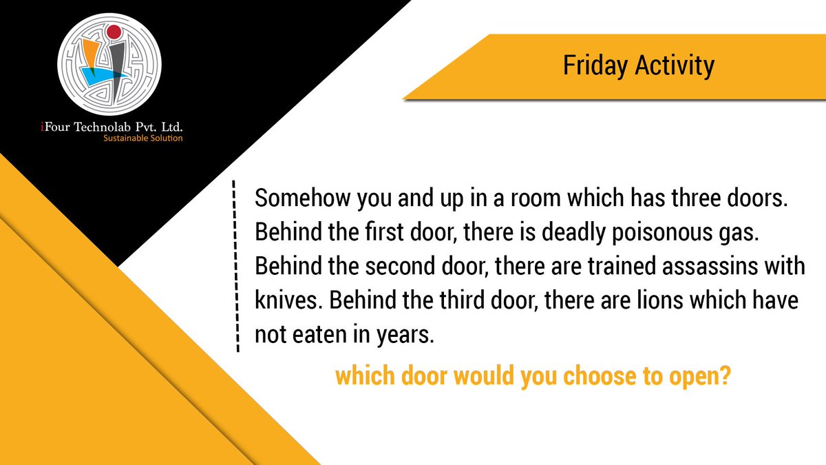 consultifour's tweet photo. Let the #FridayActivity begin. Do you know the answer to this #riddle? Comment your answer below 👇
@consultifour #CustomSoftwareDevelopment #WebDevelopmentCompany #BlockchainSolutionProviderCompany #NodejsDevelopmentCompany https://t.co/m6J652Mpgi