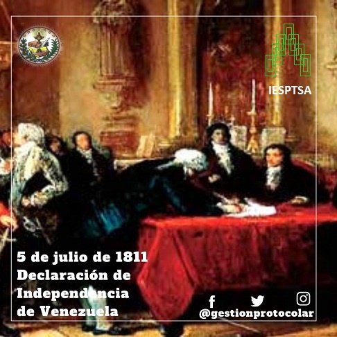 iesptsa's tweet photo. #efemerides 5 de Julio de 1811 Declaración de la Independencia de Venezuela
#iesptsa  #5jul #diadelaindependecia #venezuela🇻🇪 #historia #educacion https://t.co/3sxaniOx1P