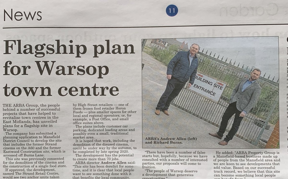 ARBAGroup's tweet image. Picked up the latest copy of the @MansAshNews and there’s a story about our plans for a derelict site in Warsop.