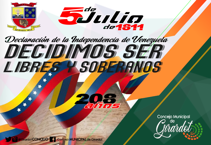 #5Jul Admirados por la valentía de nuestros próceres y recordamos el triunfo de nuestro pueblo, y los hechos que nos dieron hace 208 años la libertad, esa libertad que es un derecho al que jamás renunciaremos ¡Viva Venezuela libre y Soberana #diadelaindependencia <a href="/NicolasMaduro/">Nicolás Maduro</a>