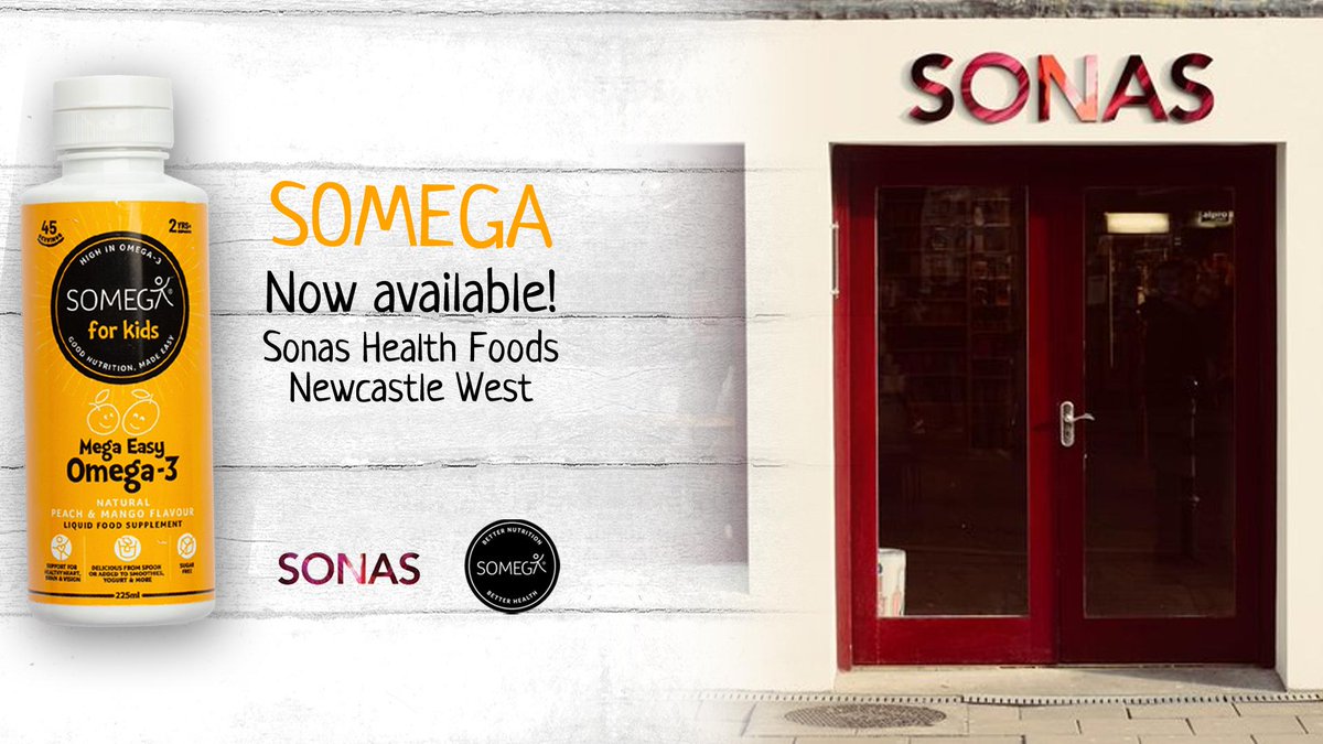 ✨ New Stockist ✨

Delighted that SOMEGA is now available in the fantastic Sonas Healthfoods store in Limerick 🙌

For a delicious, nutritious omega-3 fish oil supplement for your family, just pop in to chat to Rosemarie and Becky 👨‍👩‍👧‍👦