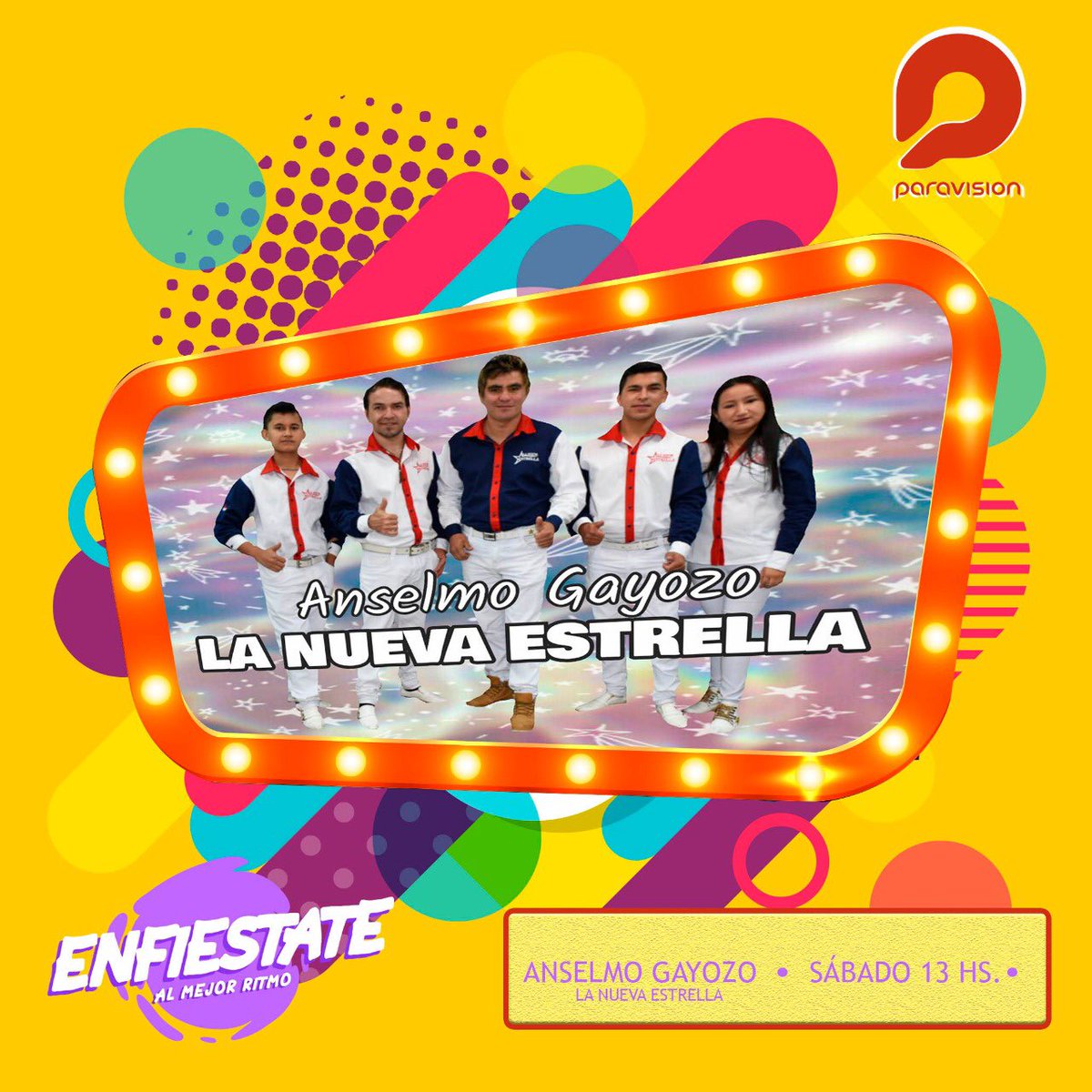 Enfiestatepy's tweet photo. 🎊🎊 Mañana es día de #FIESTA 🤩🤪
De 13:00 a 15:00 ☝️⏰ por @Paravision5
💪 Vamos a recargar tu sábado de muchísima música, con estos artistas invitados. 🔈📣🎵🎶
#ENFIESTATE 🎉 https://t.co/99smRe4lNd