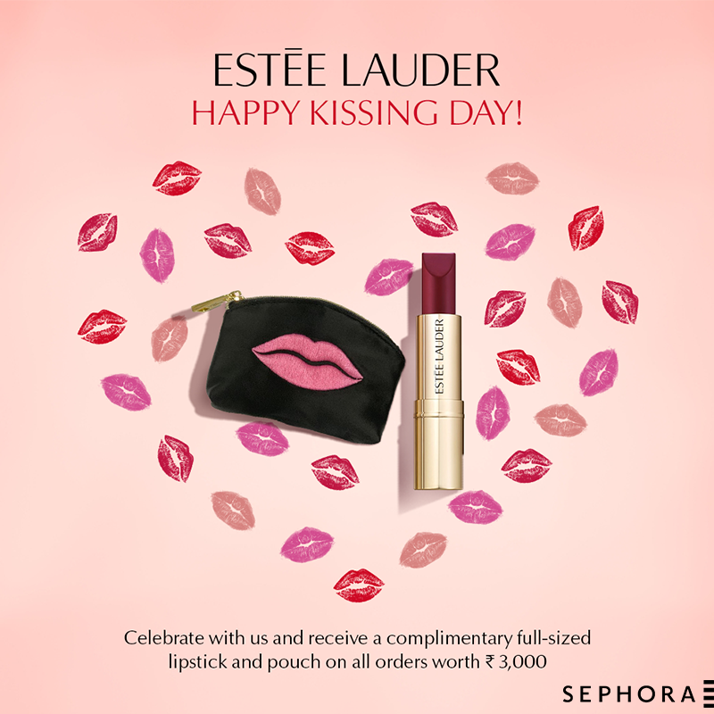 Sephora_India's tweet photo. Celebrate #InternationalKissingDay with #PureColorLove Lipsticks.
On purchase of Estée Lauder products worth INR 3000, get a free Pure Color Love Lipstick and pouch until 7th July!
Available at all Sephora India stores and online at https://t.co/cwL4V0jR3R. https://t.co/JO5b72XW2t