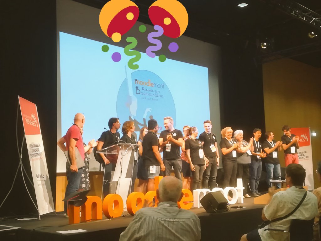 CatherineENSCM's tweet photo. Clap de fin pour la 15ème édition du #Moodlemoot francophone à Rennes. Merci à l'équipe organisatrice et à la ville d'accueil ! A l'année prochaine destination... Mystère ! #mootfr19 #Moodle https://t.co/B99r5tGEdy