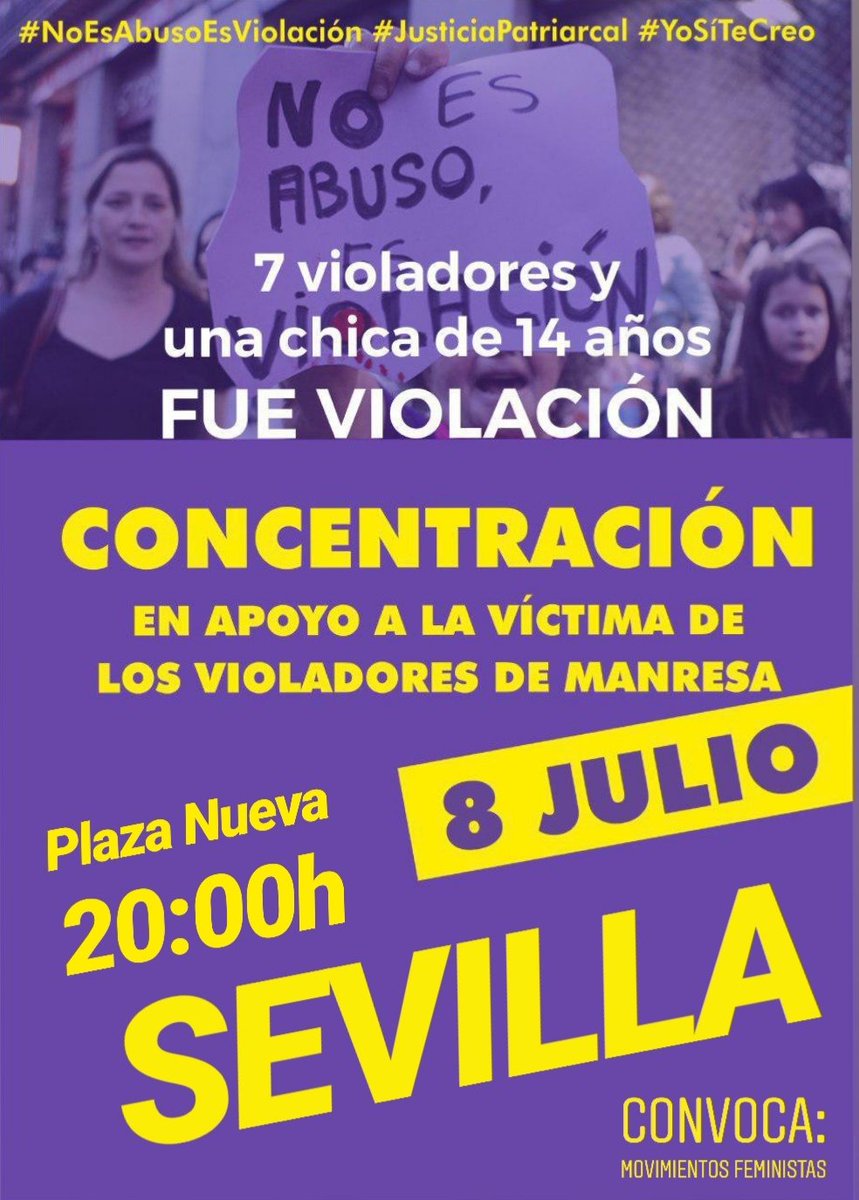 perifericah's tweet photo. El próximo lunes #8J FEMINISMO en Sevilla:

20h. Pza nueva: Concentración en apoyo a la víctima de los violadores de Manresa. 

21.30h. "El Camerino" (C/ Heliotropo, 4): Perreo poético con @herederasdsalem https://t.co/ECH1h8dzYc