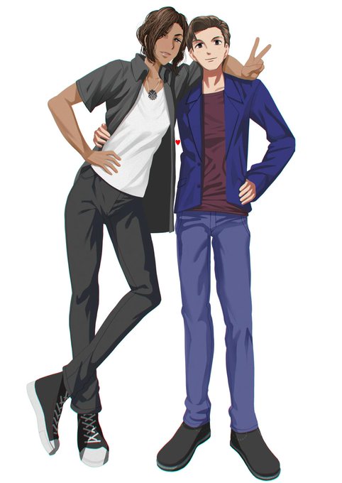 #スパイダーマンファーフロムホーム 
ピーターパーカーとミシェル・"MJ"・ジョーンズ。
描きました(^<^) 