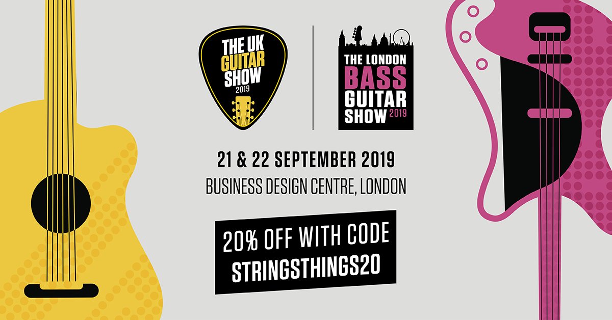 Get 20% off advance tickets for the <a href="/UKGuitarShow/">UK Guitar Show</a> and <a href="/bassguitarshow/">London Bass Guitar Show</a> with the promo code STRINGSTHINGS20. 
Head on over to ukguitarshow.com and enter the code when choosing your tickets.