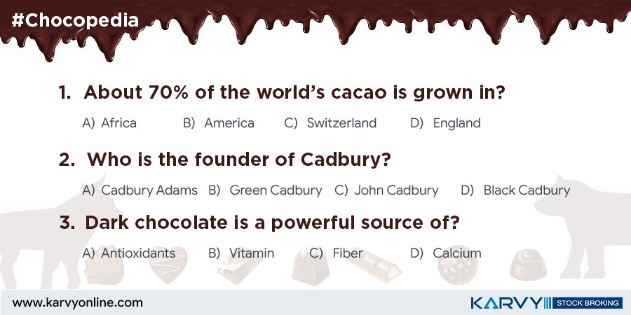 #ContestAlert : Participate in our #Chocopedia #contest and get a chance to win.Tag your friends and join the chocolaty trivia. #contestalert #KarvyStockCommunity