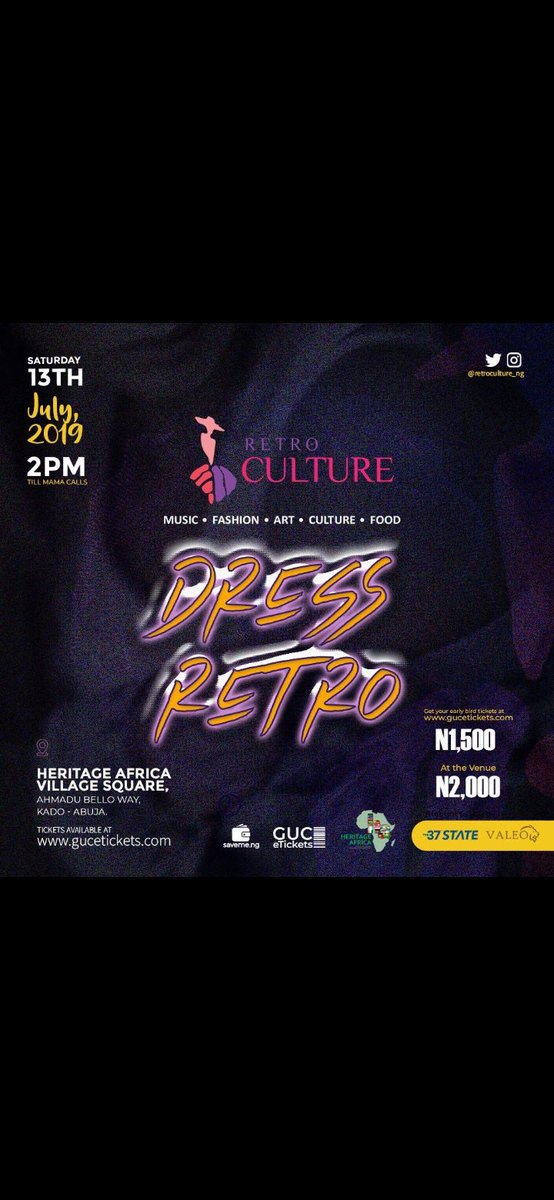 The37thState's tweet photo. Have you got new clothes you'd like to show off?? Have you got a style you'd like to launch?? Do you think you can dress retro? Come on down to Heritage Africa Village Square and show us what you've got. 
@retroculture_ng

Countdown: 8 days to go
#RetroCulture19 https://t.co/7NXbUJBDgd