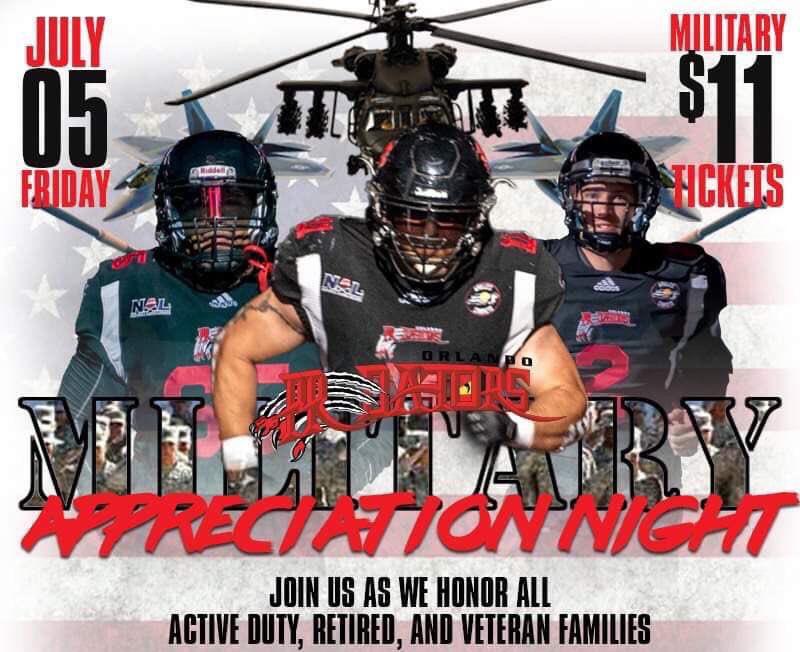 predatorsorl's tweet photo. Sun’s out guns out! It’s game day and Military Appreciation Night at the @amwaycenter at 730p Let’s Go Preds!!!
#predatorsorl 
#NALFootball https://t.co/WRE5huRDn1