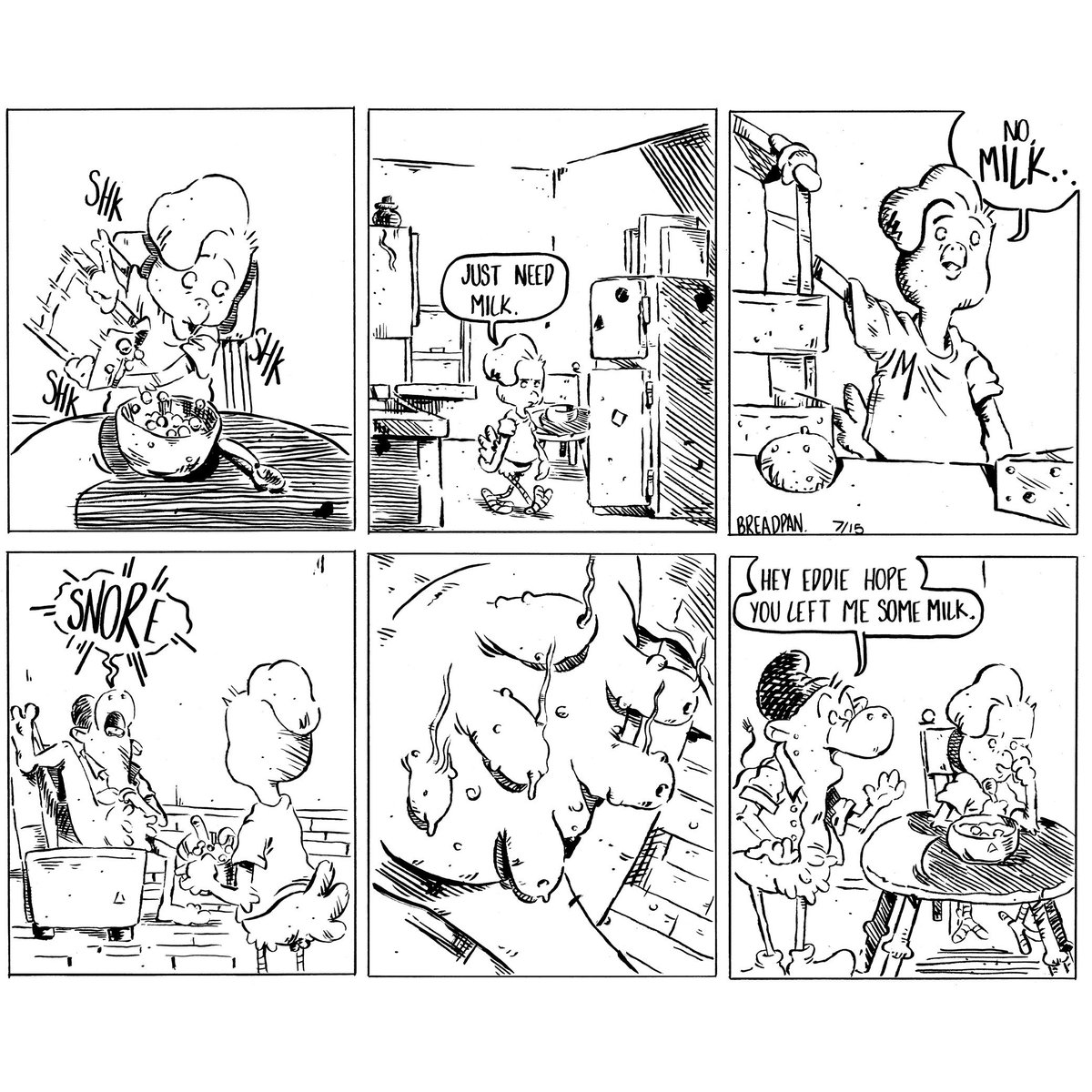 AlanBreadPan's tweet photo. A mini strip I was commissioned to do. I thought it was really funny! 
art done by Alan BreadPan, Written by Jose Mendoza 
.
.
.
#alanbreadpan #alanbreadpanart #eddieandmongo #comic #webcomic https://t.co/DpsvH1aeA5