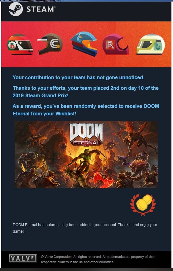 KickyWonka's tweet photo. Oh snap! :o This was a nice surprise!
Thank you @steam_games @DOOM
Go team Tortoise! :D #SteamGrandPrix https://t.co/yLf2aTbfjT