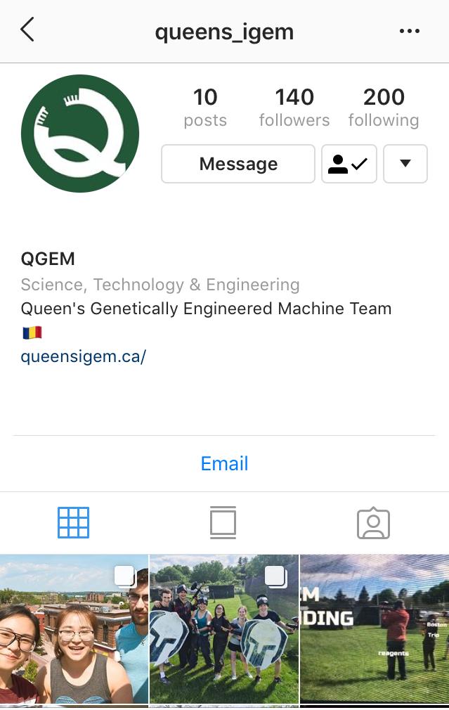 Happy Friday everyone! QGEM is finally with the times, we've got an Instagram page up and running! Follow us at "queens_igem" to see some snazzy lab shots and other fun pics!