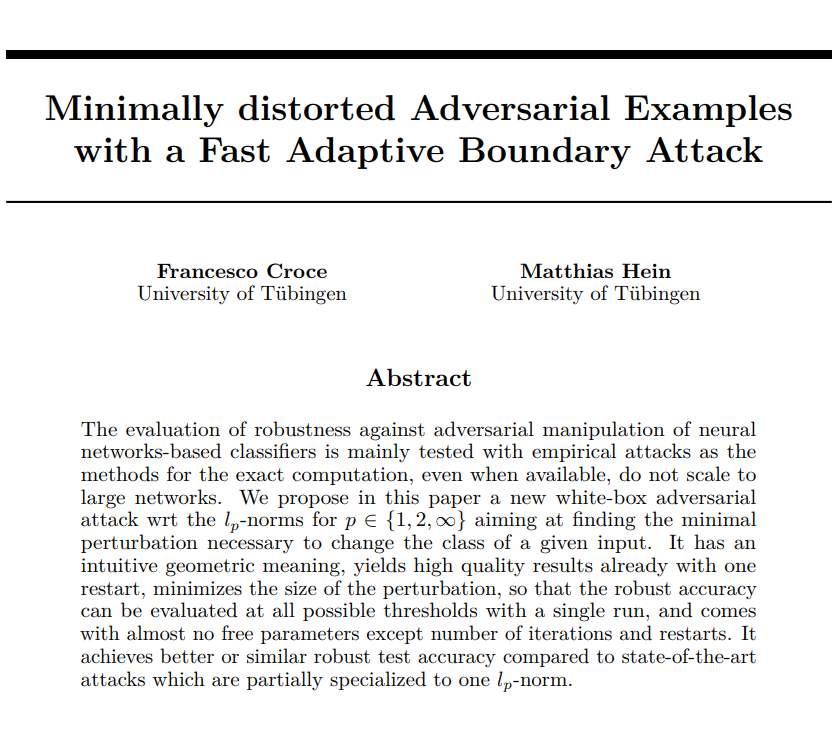fra__31's tweet photo. Excited to share our new adversarial attack for L1, L2 and Linf!
Our Fast Adaptive Boundary (FAB) attack achieves the best results on Madry's CIFAR-10 Challenge and MNIST &amp; CIFAR-10 TRADES Challenges!
Paper https://t.co/OBZXpUL9s1
Code https://t.co/XYceRrk04b https://t.co/xai2tMkOwH