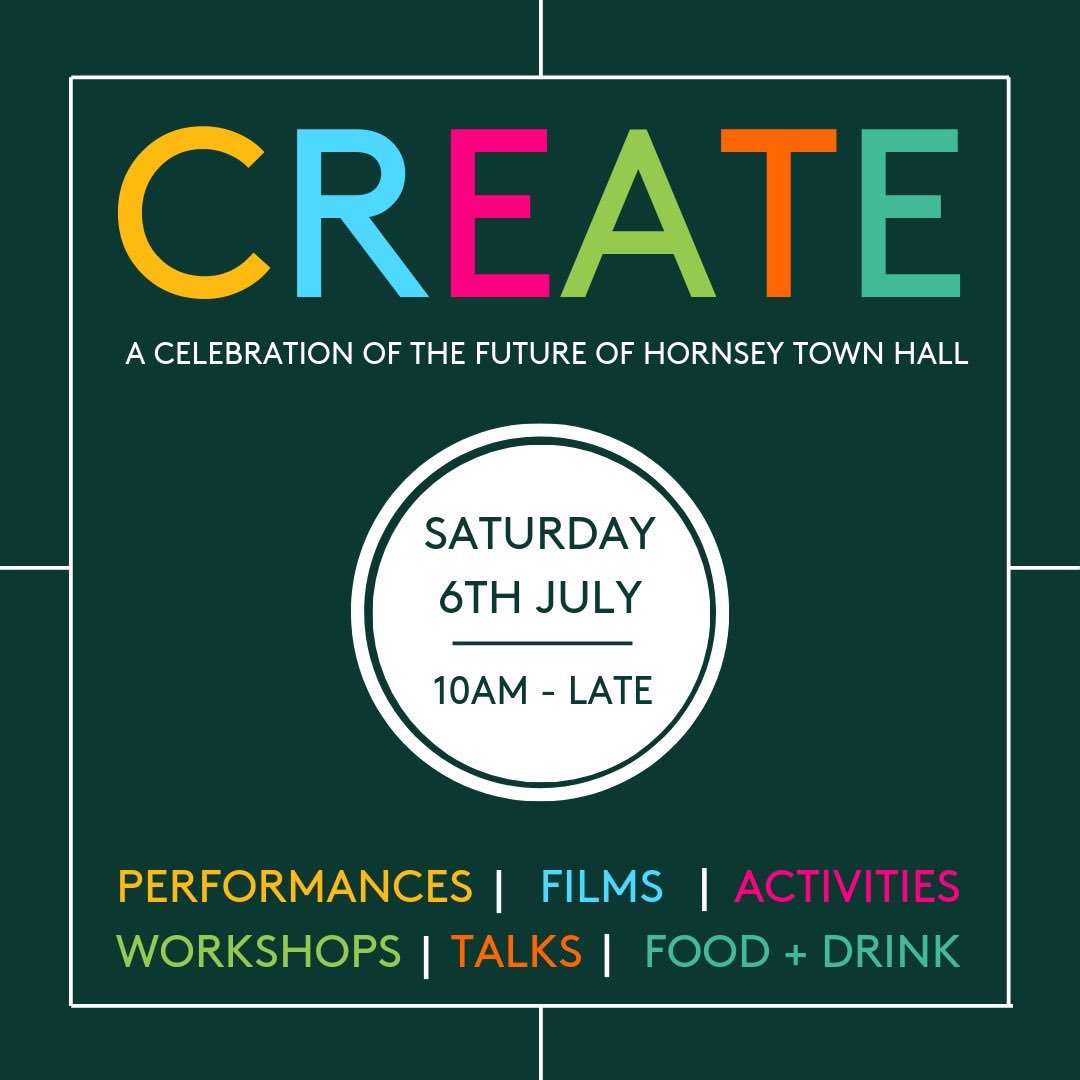 PiersRead's tweet photo. #HTHCREATE is almost here! A free community event @HTHArtsCentre for everyone in Haringay (and beyond) to enjoy tomorrow with performances, open air films, food &amp; drink, workshops &amp; loads of activities at @HTH_CrouchEnd 🎭🎬🍺🍔🎷 https://t.co/bT3tx29dEG