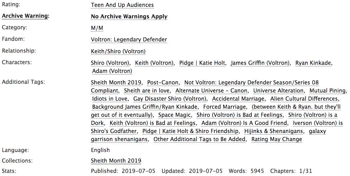 amorxremanet's tweet photo. “mistakes built to last” / #sheith & #griffkade / post-canon, no s8 / mutual pining / ch. 1/31.
Written for #sheithmonth2019/@sheithmonth day 1, “marriage/divorce.” In which Shiro pines & Keith returns from a mission accidentally married to Kinkade
https://t.co/MPS5pApuJC https://t.co/JVDB32IqWq
