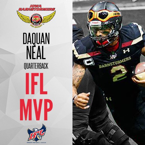 IndoorFL's tweet photo. The #IFL is proud to announce the 2019 IFL MVP and Coach of the Year! https://t.co/hsxLKxpaJd

IFL MVP: Daquan Neal (QB, @iabarnstormers )
Coach of the Year: Corey Roberson (@gbblizzard ) https://t.co/TIL1ygA8tL