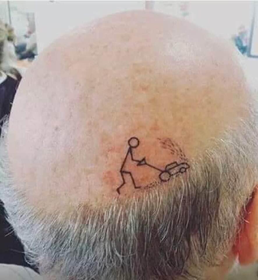 RealDealTrail's tweet photo. #FridayThoughts #Funny #hilarious #mowing #Tatoo #rececing #hairline #TwelveHead extended #FourHead https://t.co/8TLbbJ7Ioj