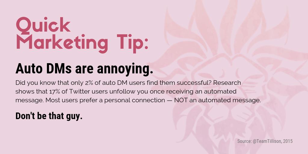 WildCardImage's tweet image. Direct messaging can be effective — if you do it right. Check out @TeamTillison's blog to find out why you shouldn't automate your DMs.