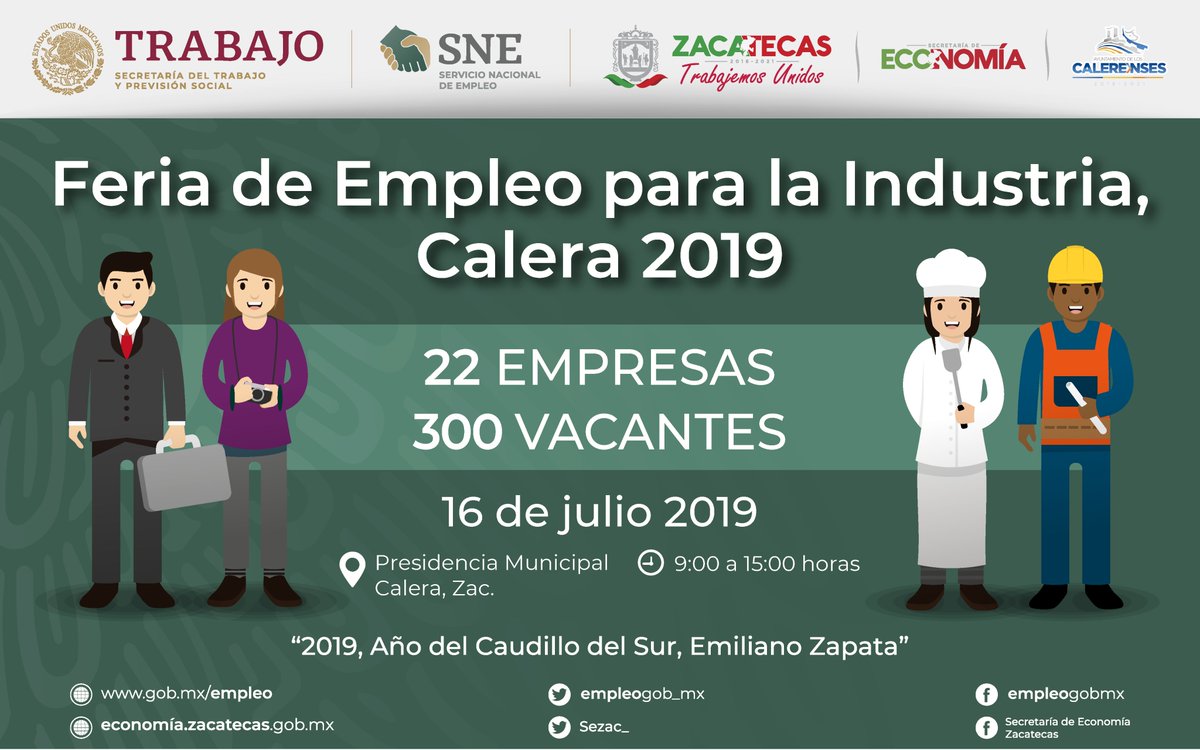 ¿ Buscas trabajo ? Te invitamos a participar en la próxima feria de empleo a realizarse en el municipio de Calera.

#TrabajaCreceSupérate #Regístrate