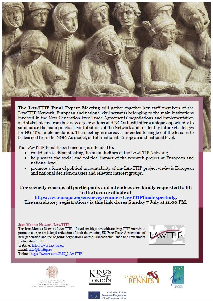 JMN_LAwTTIP's tweet photo. The @JMN_LAwTTIP is proud to share the agenda of the Final Expert Meeting (Brussels, 8 July, 5-7 PM). Many thanks to @BrownColinM and @Trade_EU for their invaluable support!
https://t.co/jiOnipsU70 https://t.co/rrvxRSx45Z